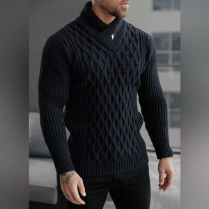 FATHER SONS CHUNKY CABLE KNIT BLACK SWEATER